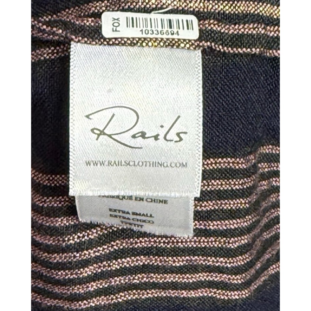 Rails Navy Rose Gold Metallic Stripe Smocked Waist Mini Dress XS - Picture 6 of 8